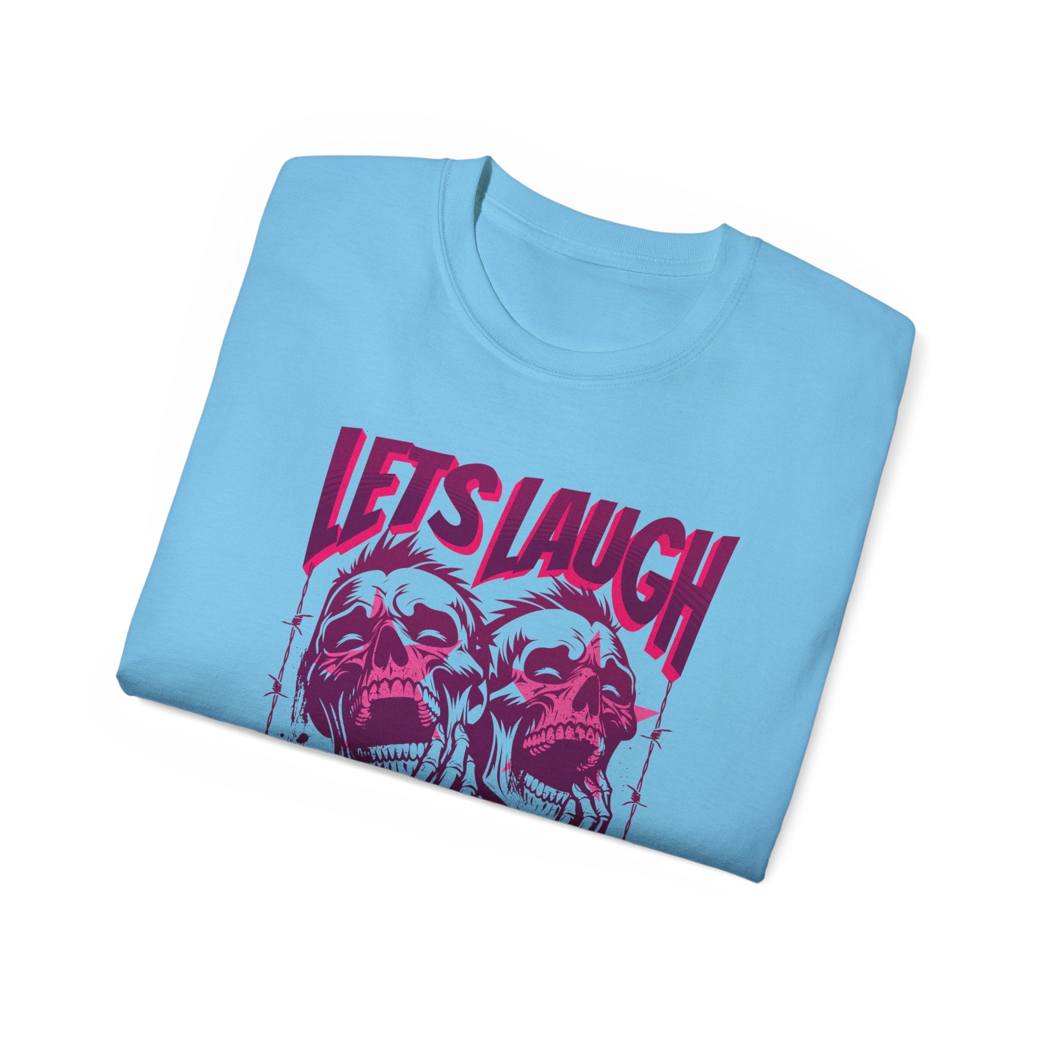 Let's Laugh After Life - Unisex Cotton Crew Tee (Front) - Damned Threads